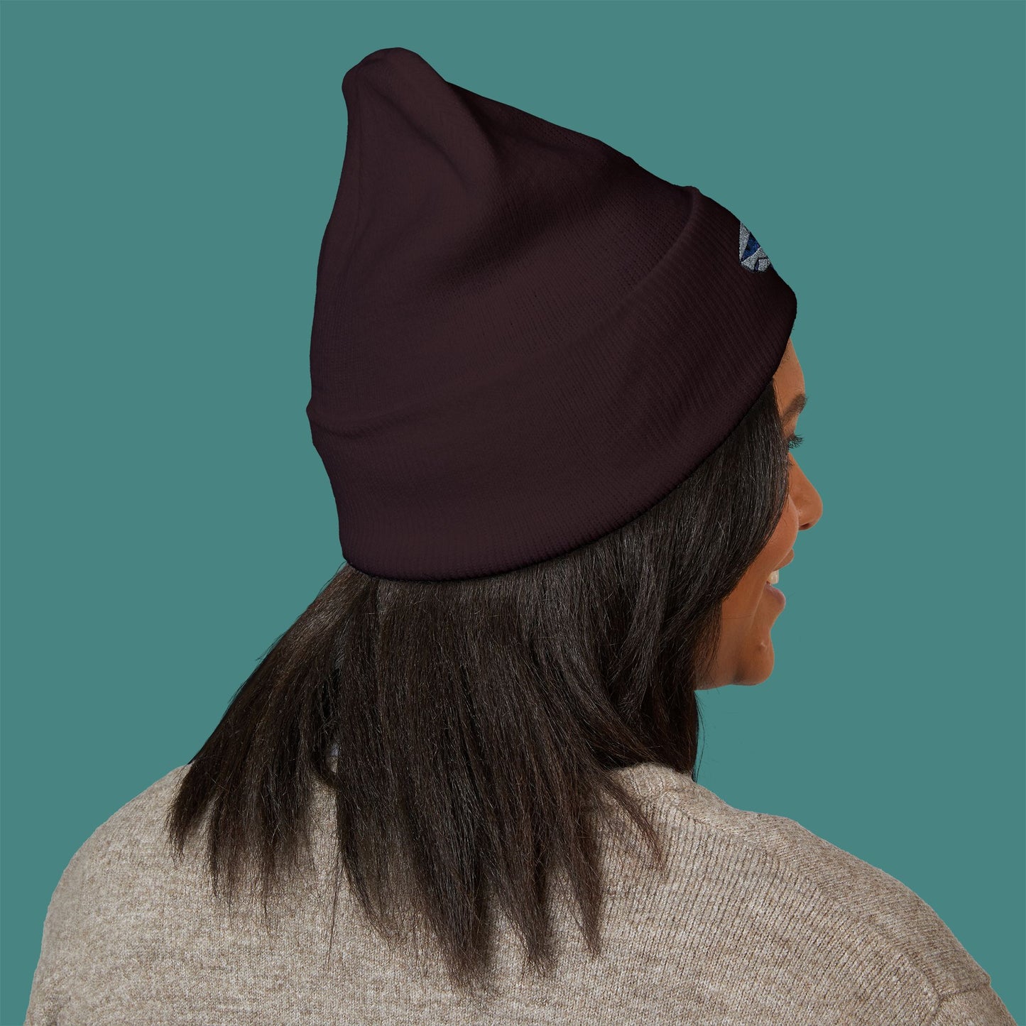 Geometric Polygon Shark Embroidered Beanie