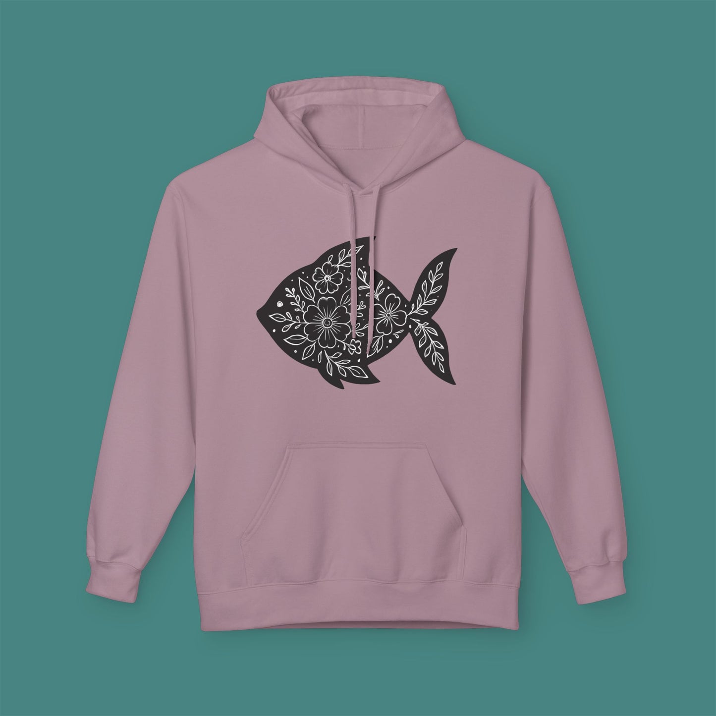 Floral Fish Silhouette Fleece Unisex Hoodie