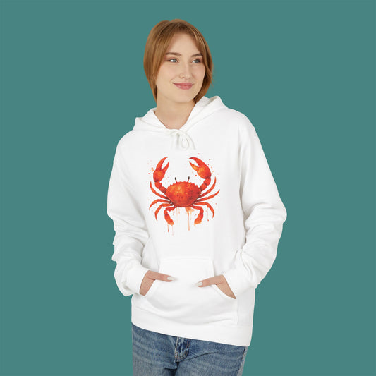 Watercolor Splash Crab Fleece Unisex Hoodie