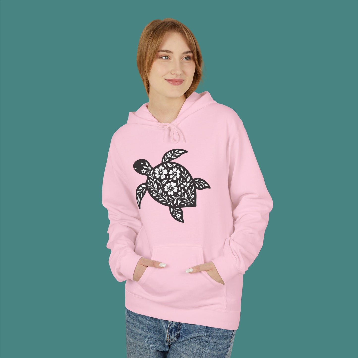 Floral Turtle Silhouette Fleece Unisex Hoodie