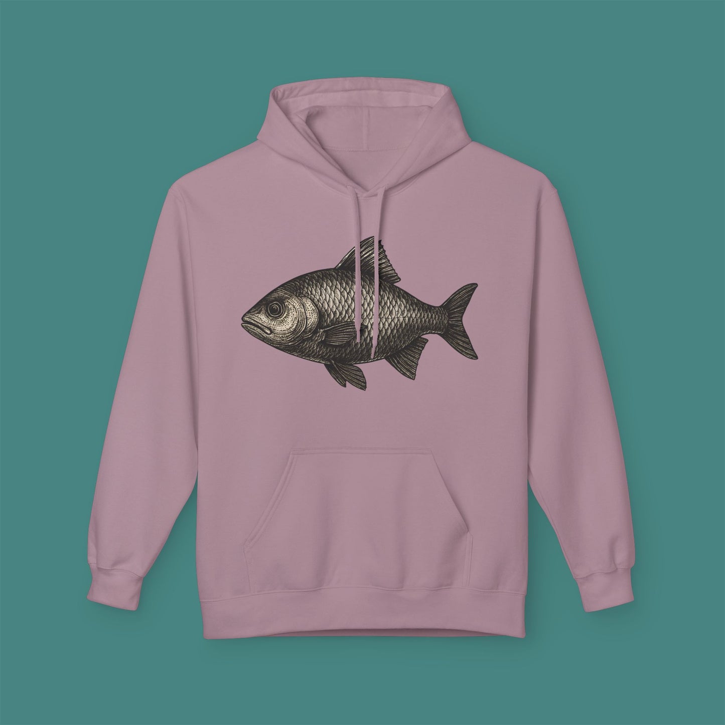 Vintage Etching Fish Fleece Unisex Hoodie