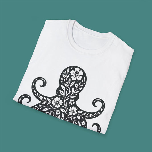 Floral Octopus Silhouette Unisex T-Shirt