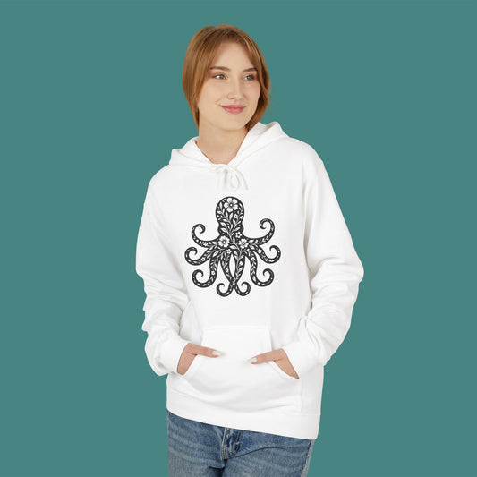 Floral Octopus Silhouette Fleece Unisex Hoodie