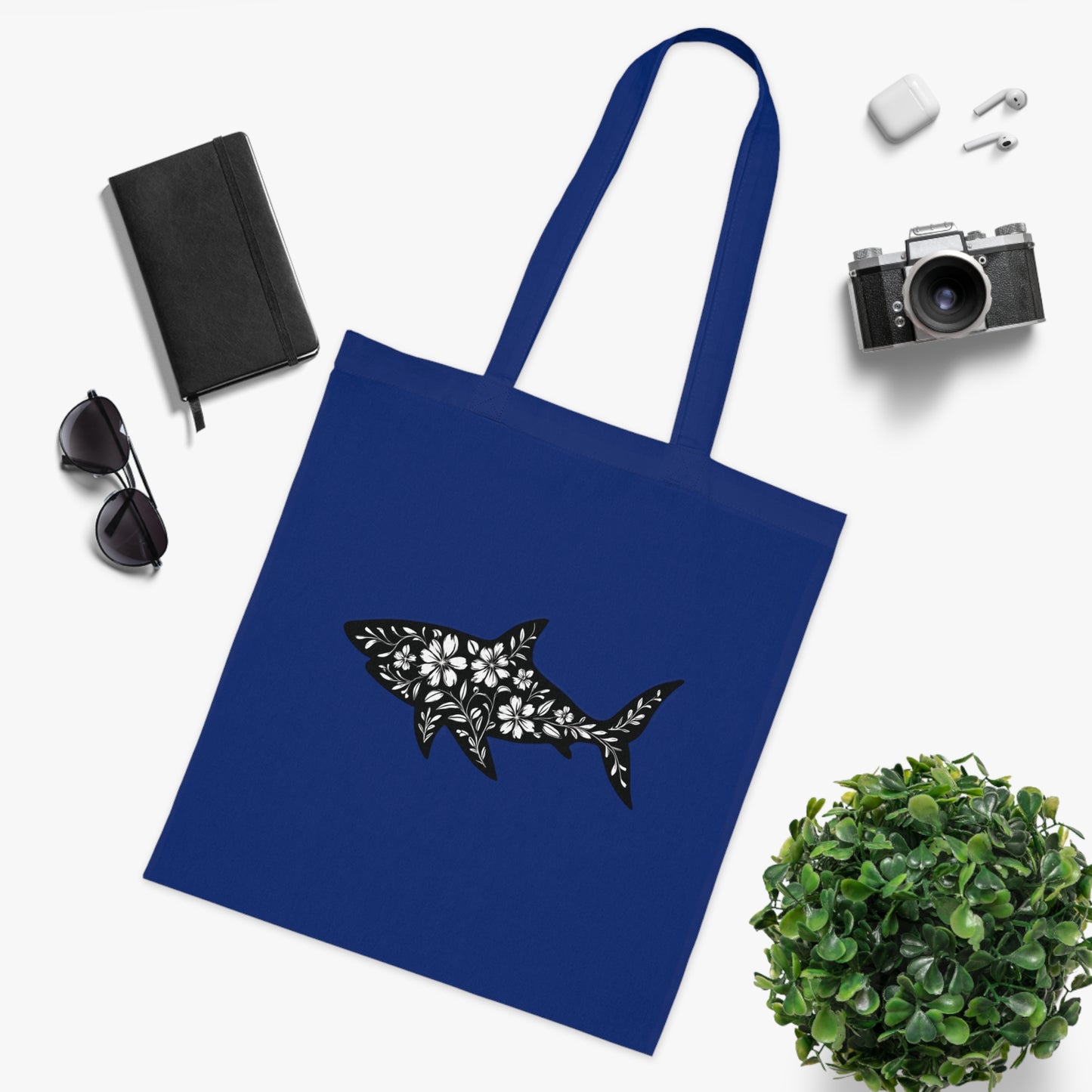 Floral Shark Silhouette Tote Bag