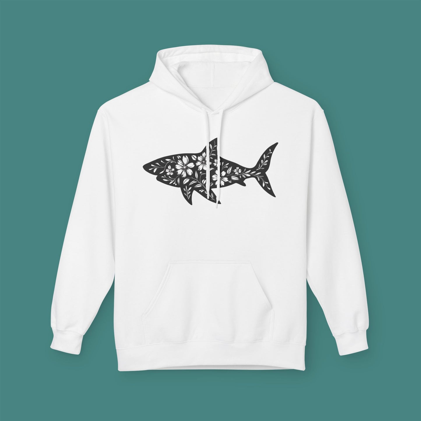 Floral Shark Silhouette Fleece Unisex Hoodie
