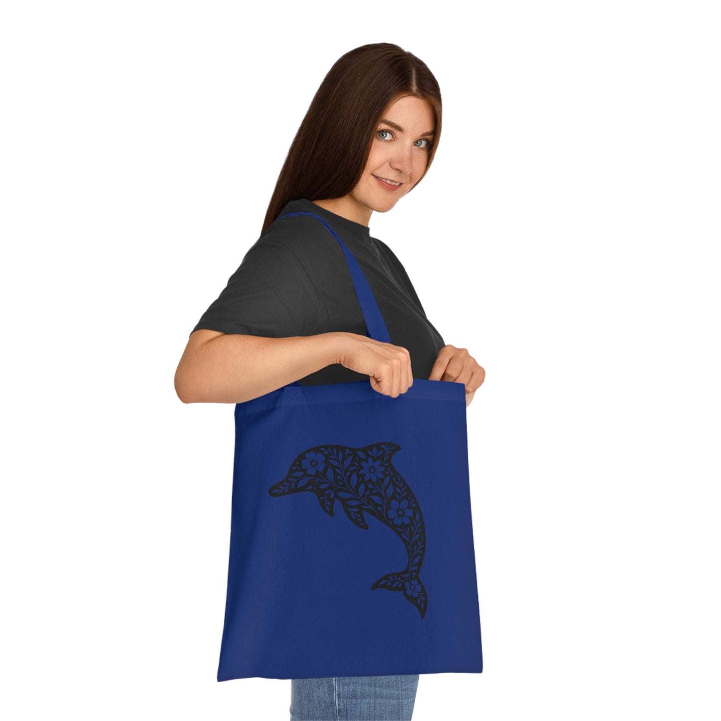 Floral Dolphin Silhouette Tote Bag