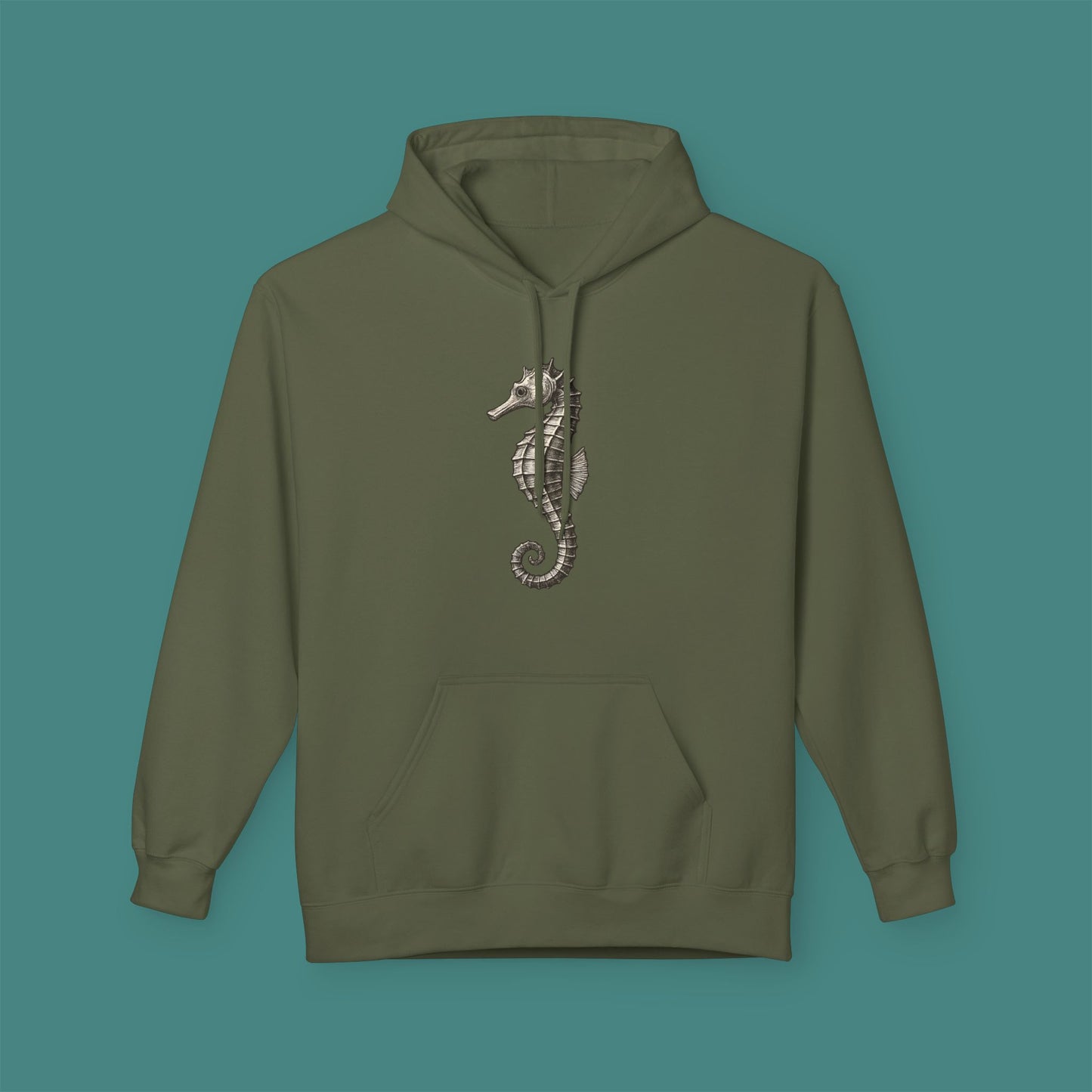 Vintage Etching Seahorse Fleece Unisex Hoodie