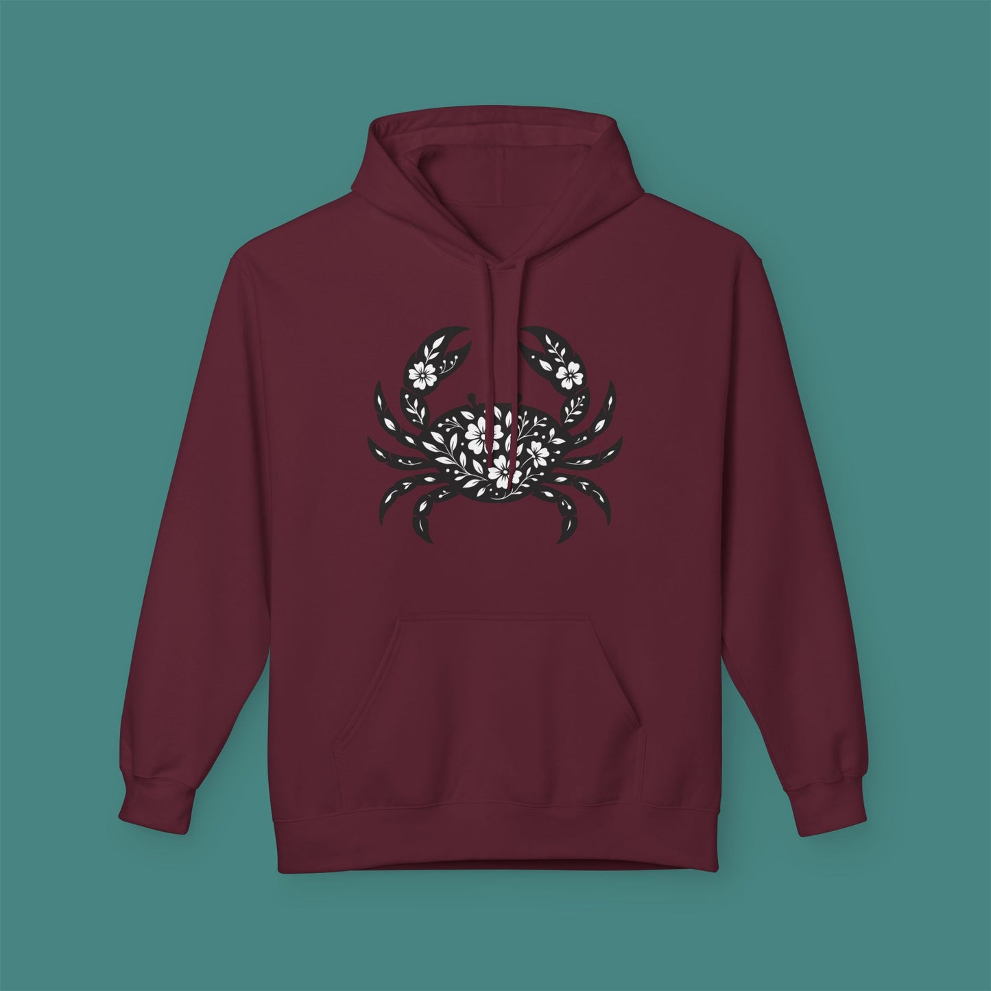 Floral Crab Silhouette Fleece Unisex Hoodie