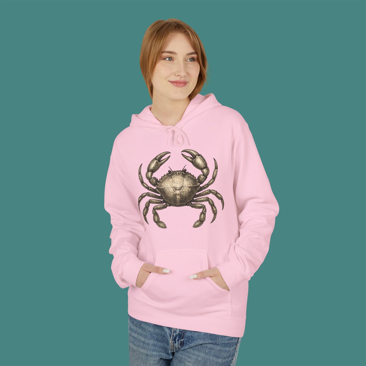 Vintage Etching Crab Fleece Unisex Hoodie