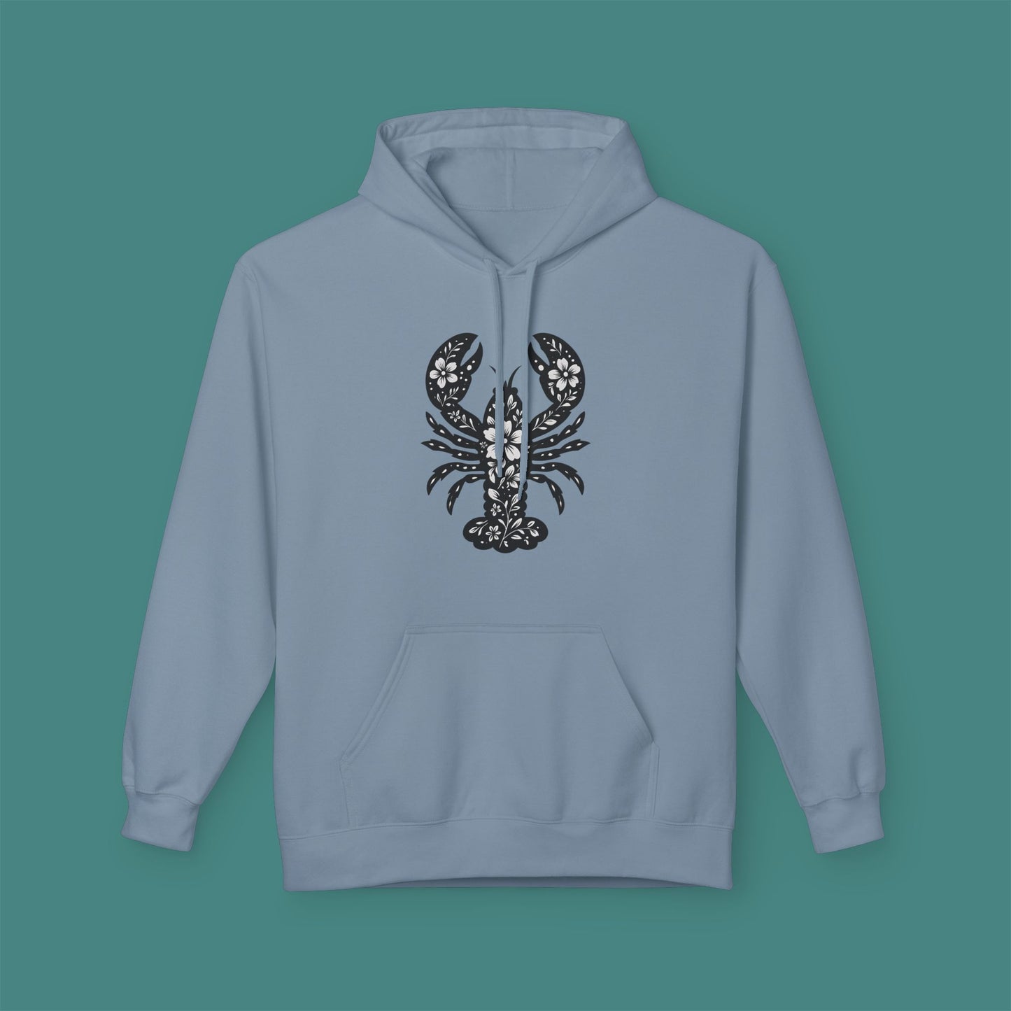 Floral Lobster Silhouette Fleece Unisex Hoodie