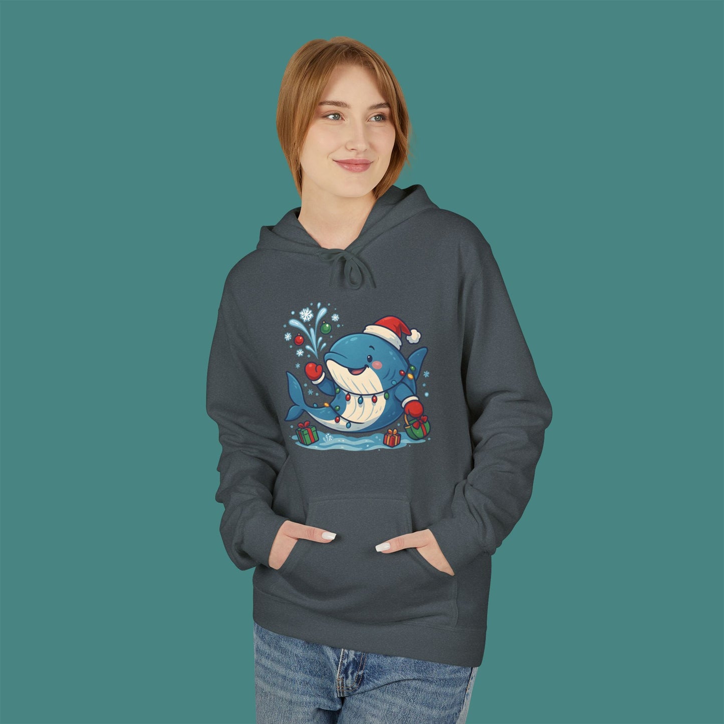 Christmas Whale Fleece Unisex Hoodie