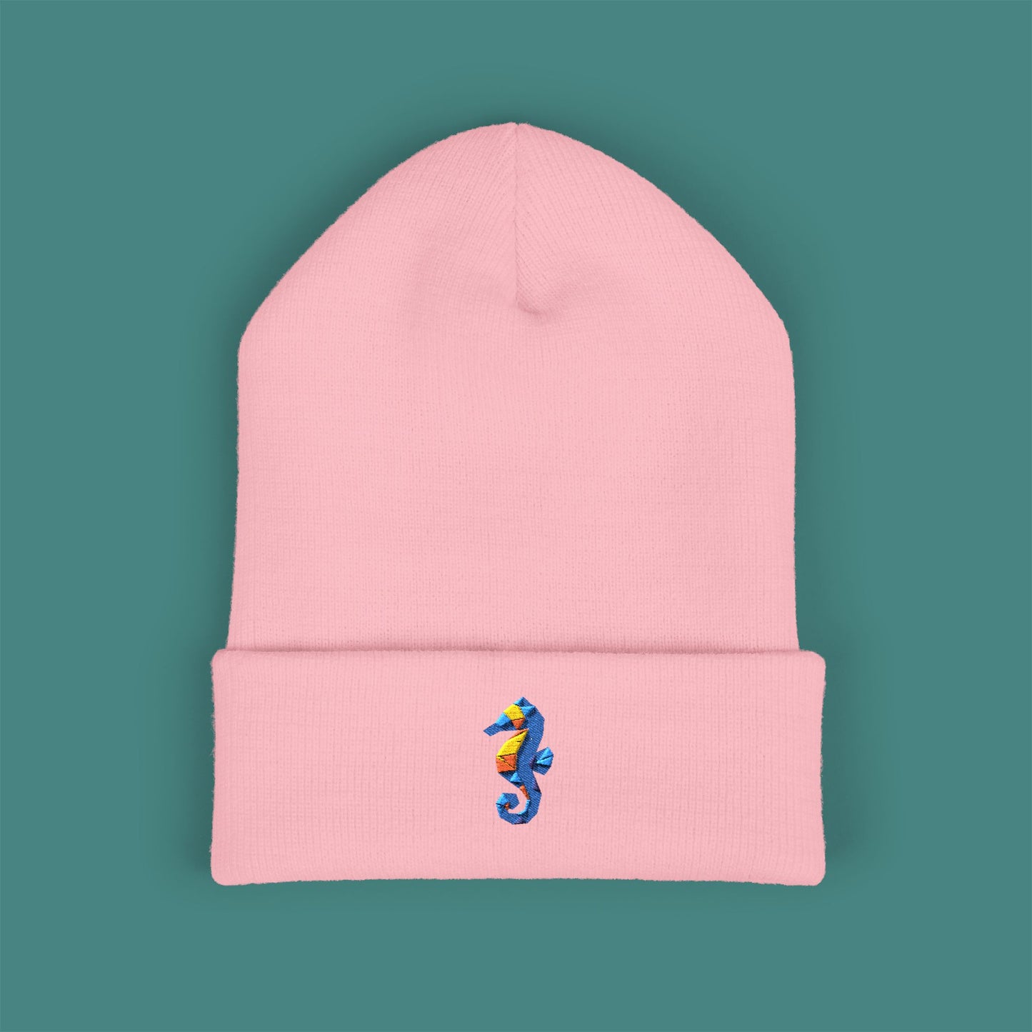 Geometric Polygon Seahorse Embroidered Beanie