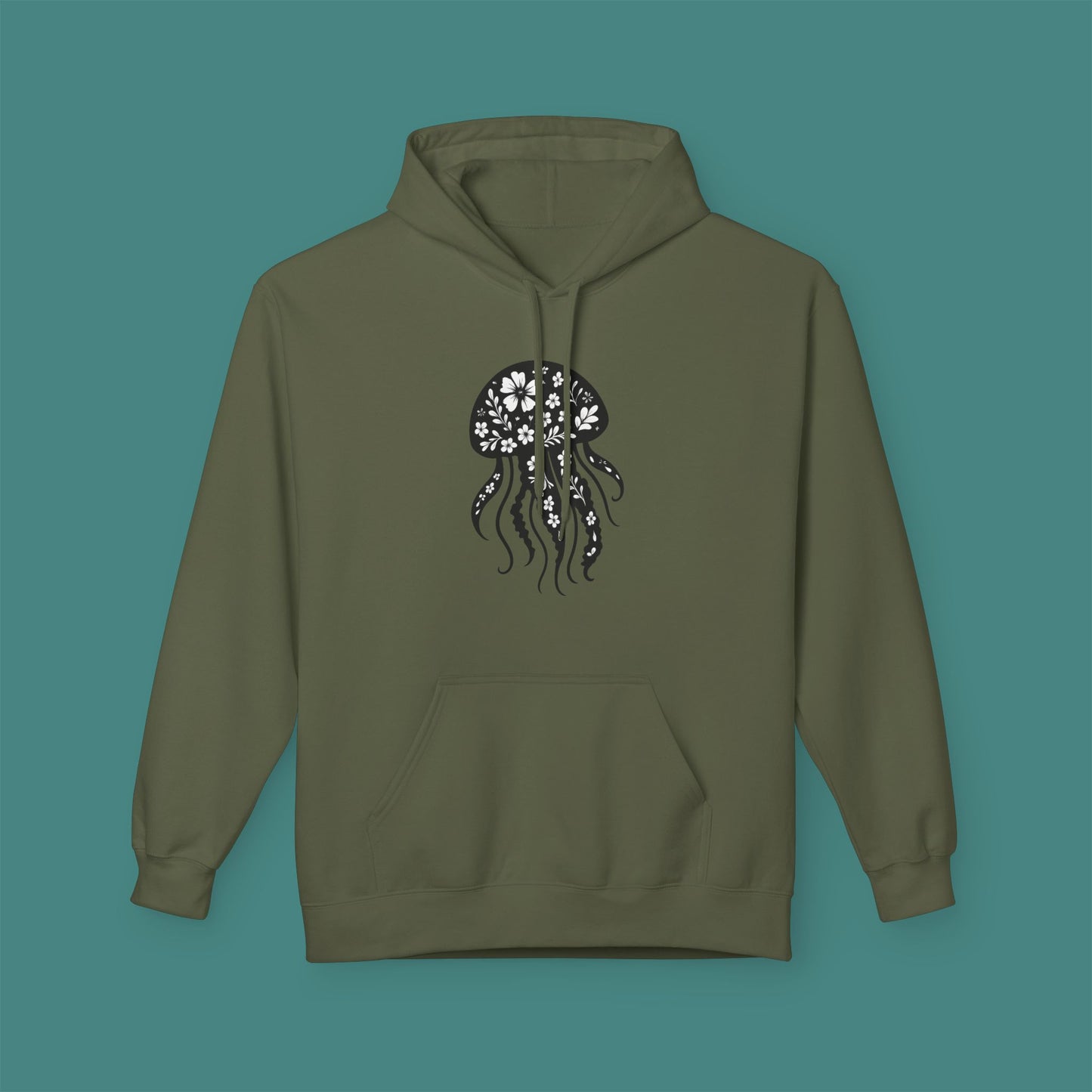 Floral Jellyfish Silhouette Fleece Unisex Hoodie