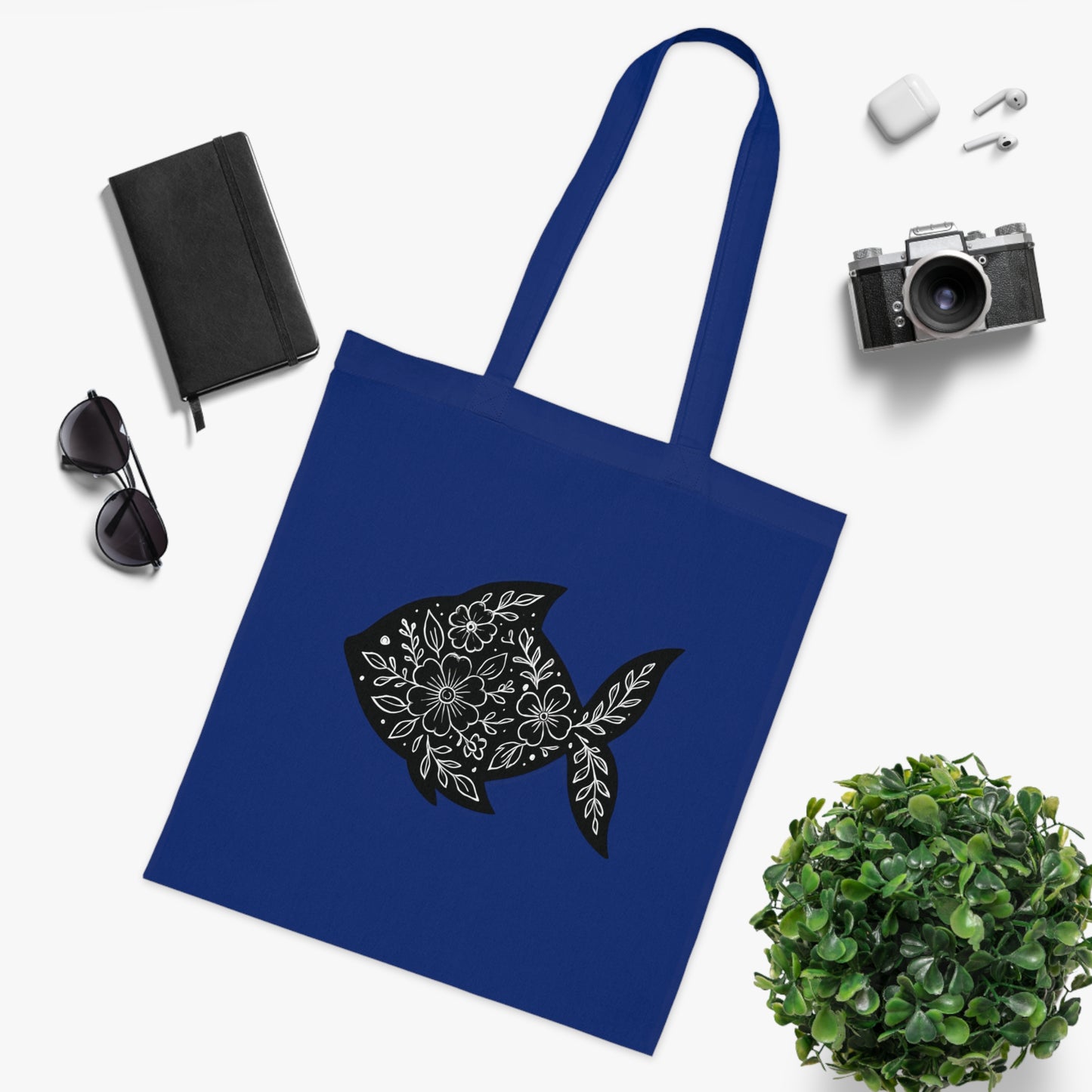 Floral Fish Silhouette Tote Bag