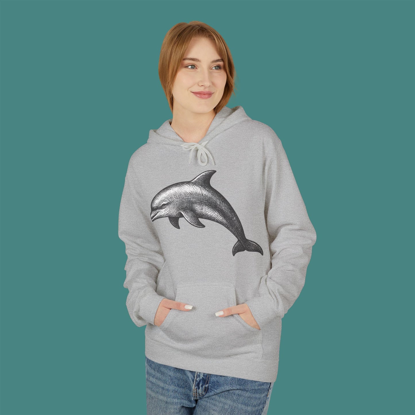 Vintage Etching Dolphin Fleece Unisex Hoodie