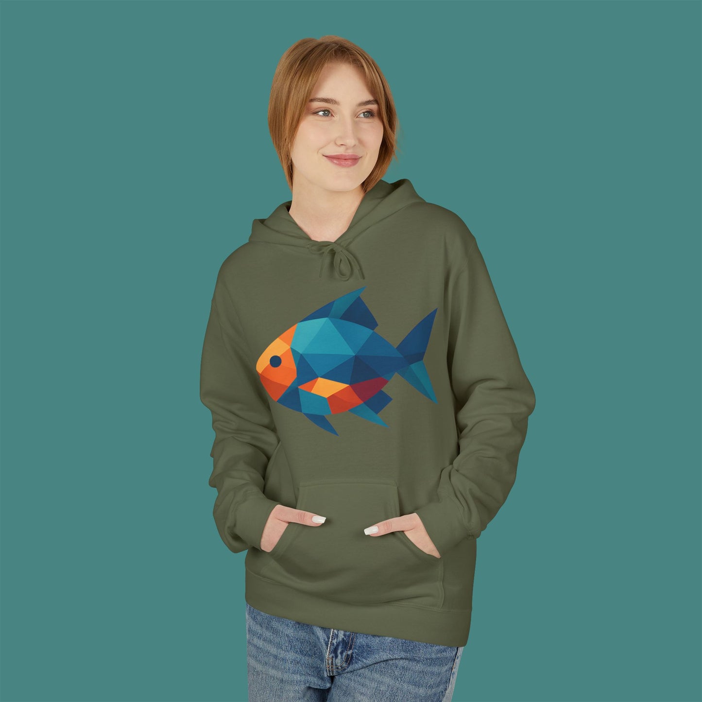 Geometric Polygon Fish Fleece Unisex Hoodie