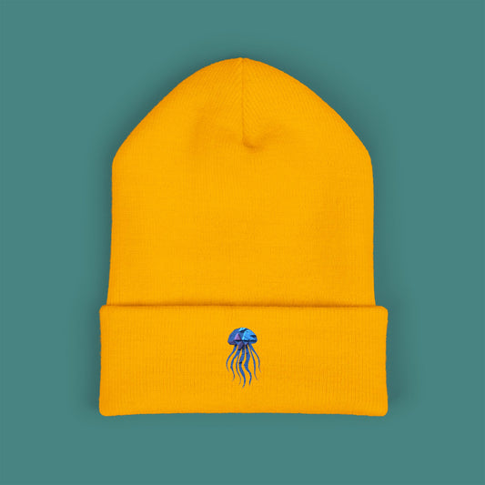 Geometric Polygon Jellyfish Embroidered Beanie