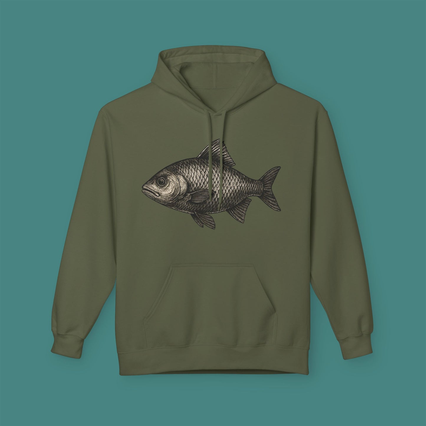Vintage Etching Fish Fleece Unisex Hoodie