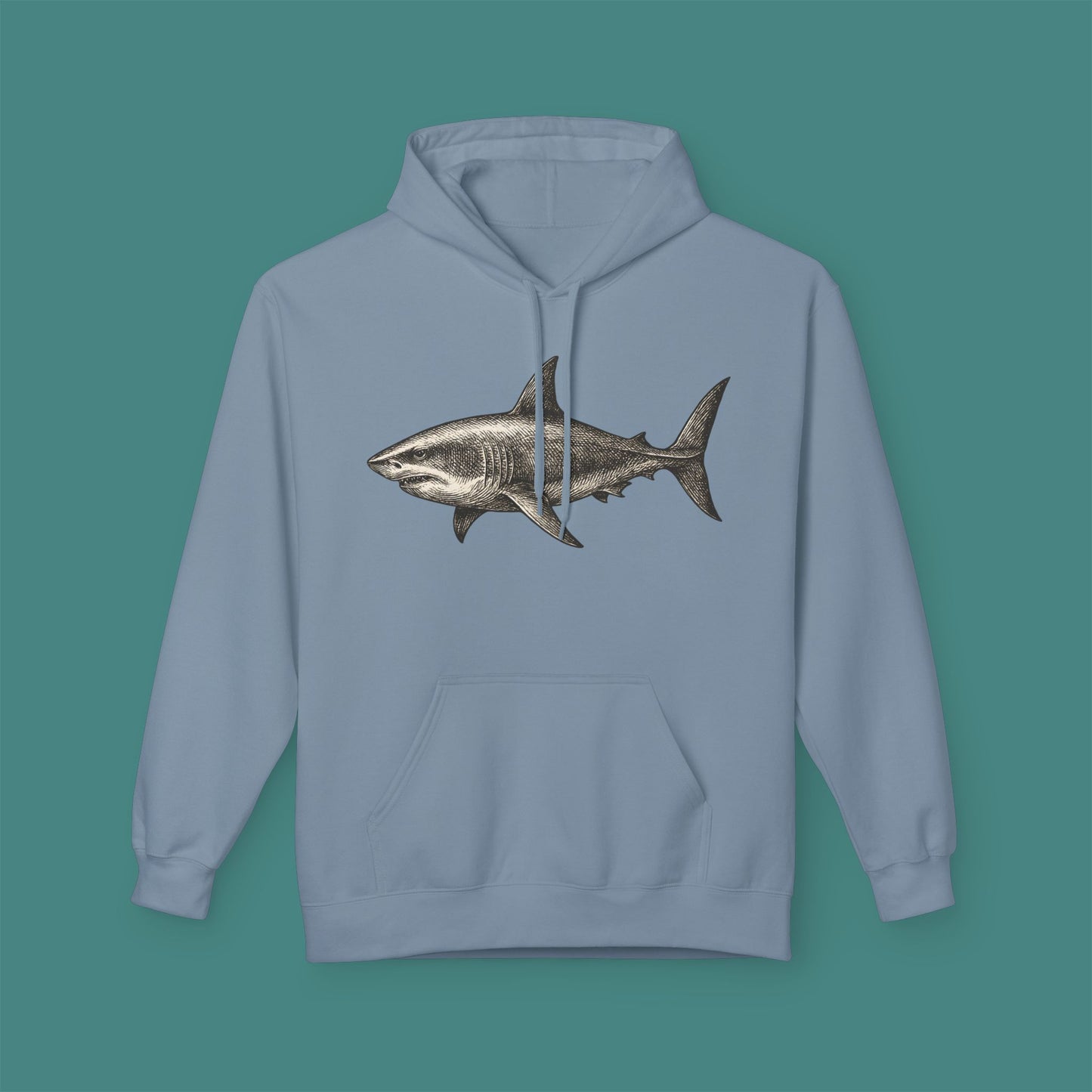 Vintage Etching Shark Fleece Unisex Hoodie