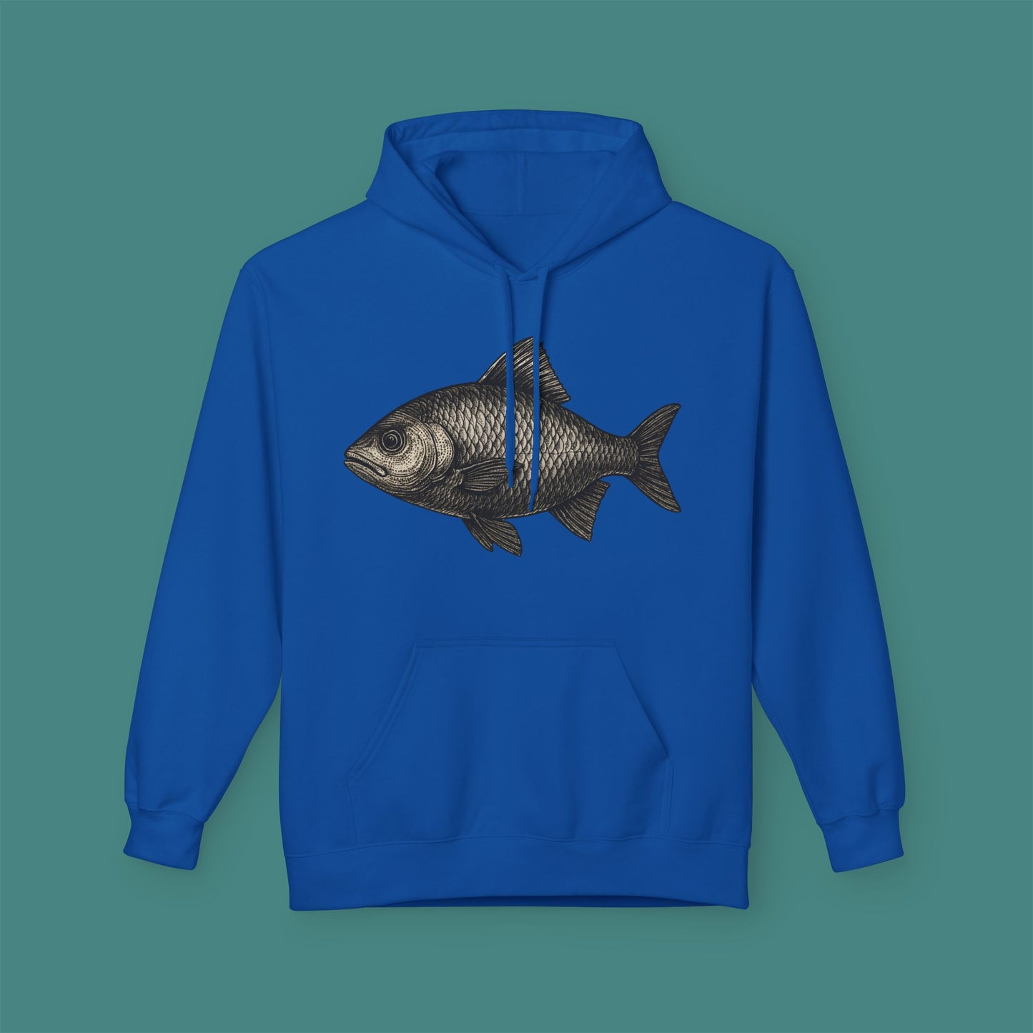 Vintage Etching Fish Fleece Unisex Hoodie