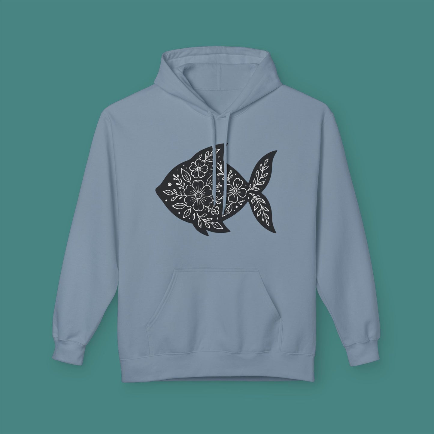 Floral Fish Silhouette Fleece Unisex Hoodie