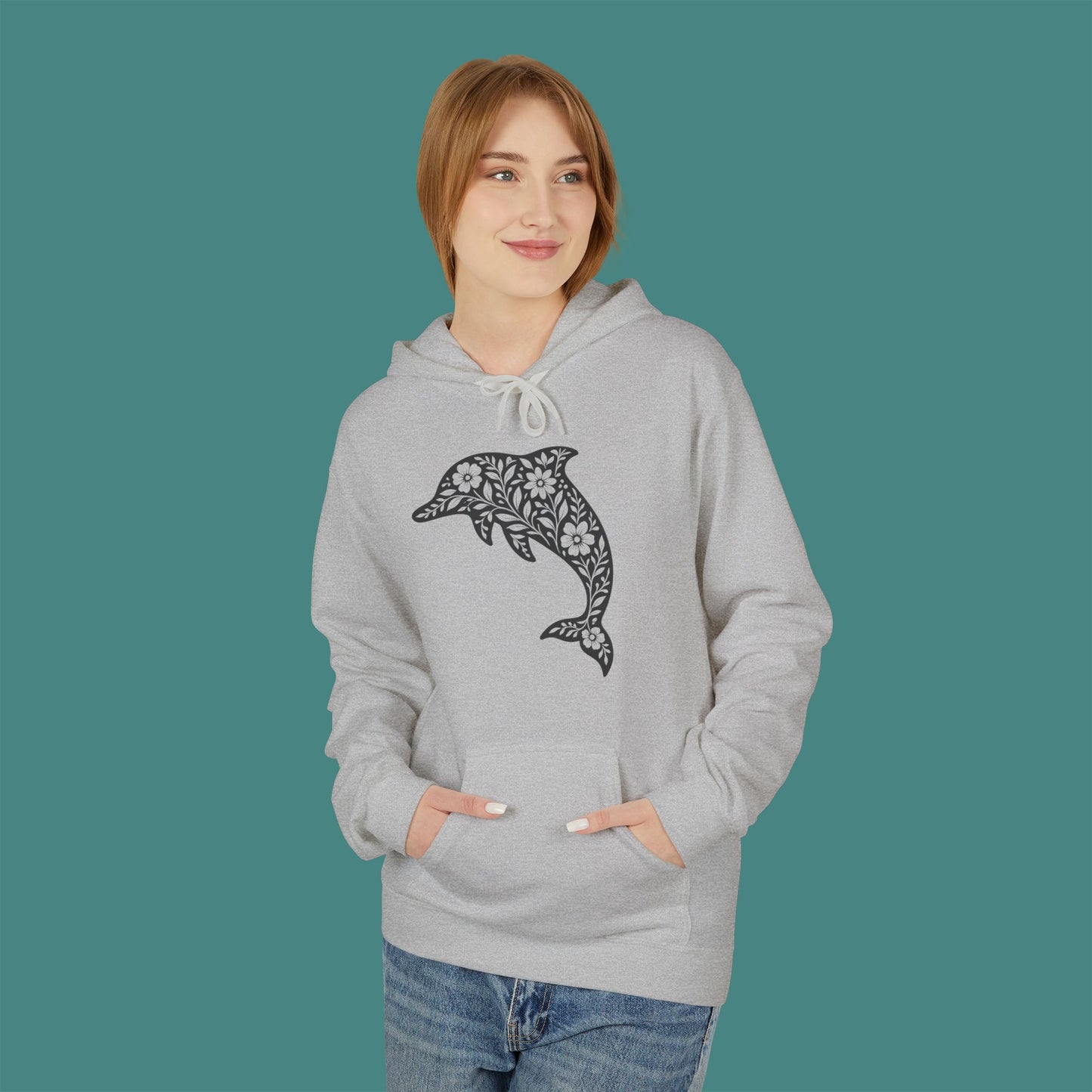 Floral Dolphin Silhouette Fleece Unisex Hoodie