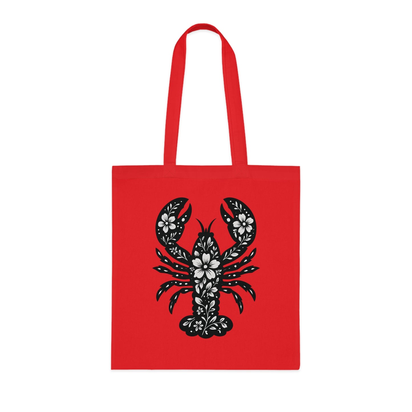 Floral Lobster Silhouette Tote Bag