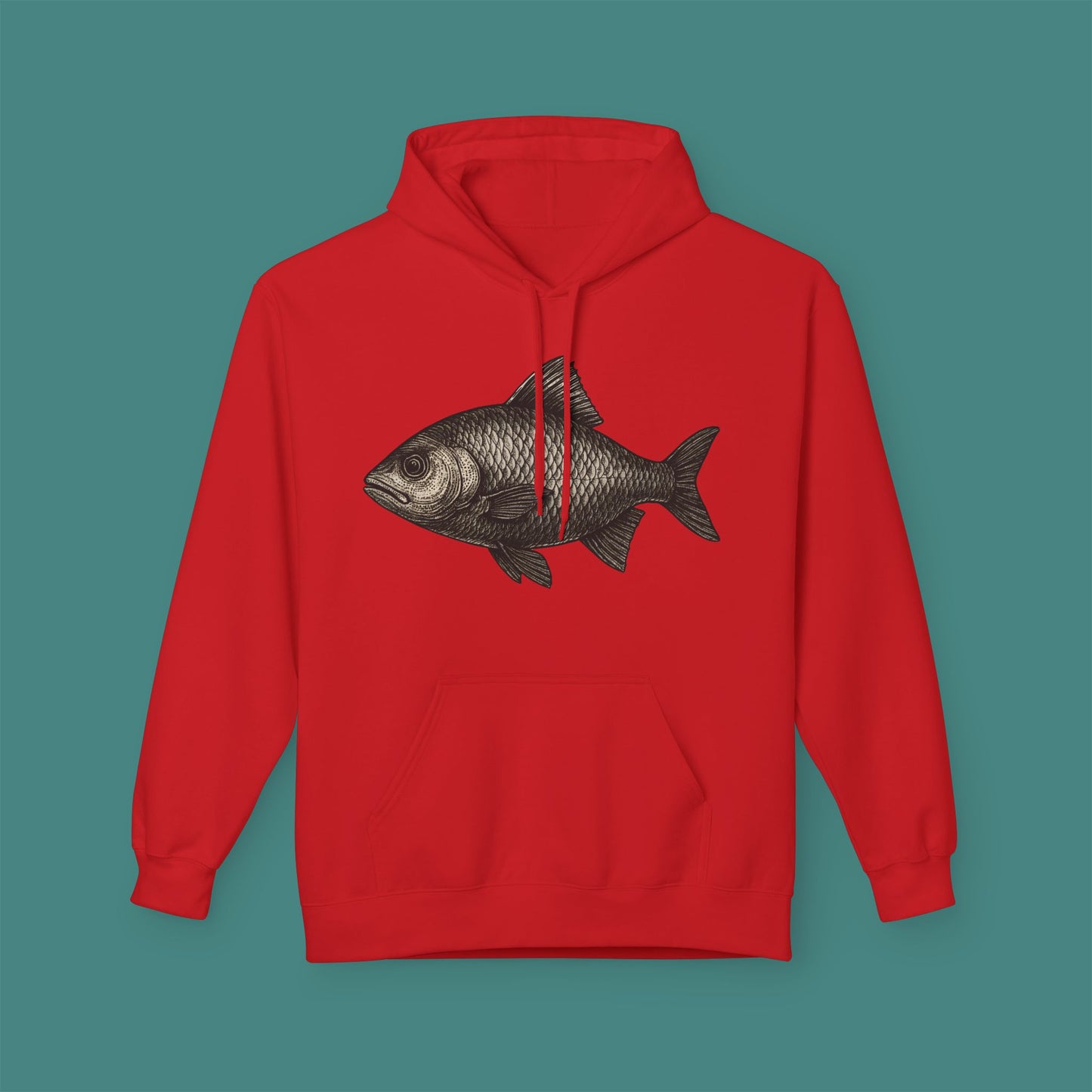 Vintage Etching Fish Fleece Unisex Hoodie