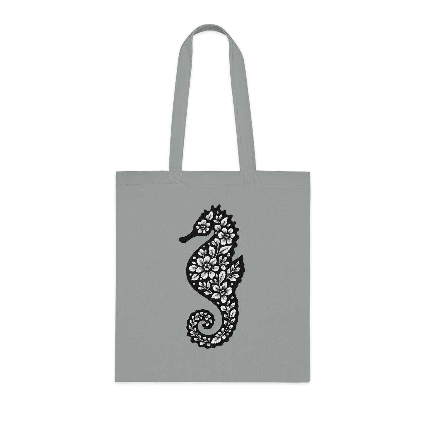Floral Seahorse Silhouette Tote Bag