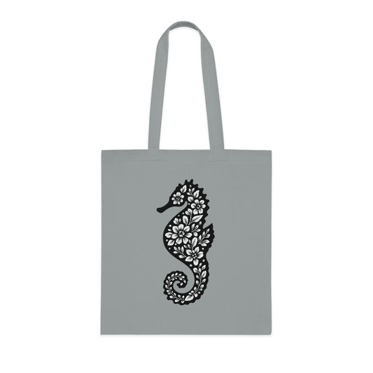 Floral Seahorse Silhouette Tote Bag