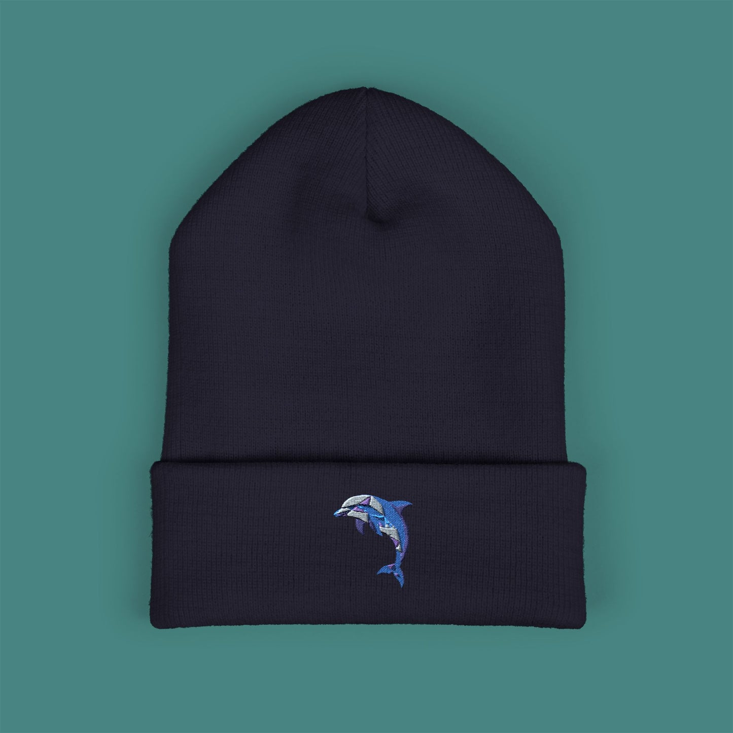 Geometric Polygon Dolphin Embroidered Beanie