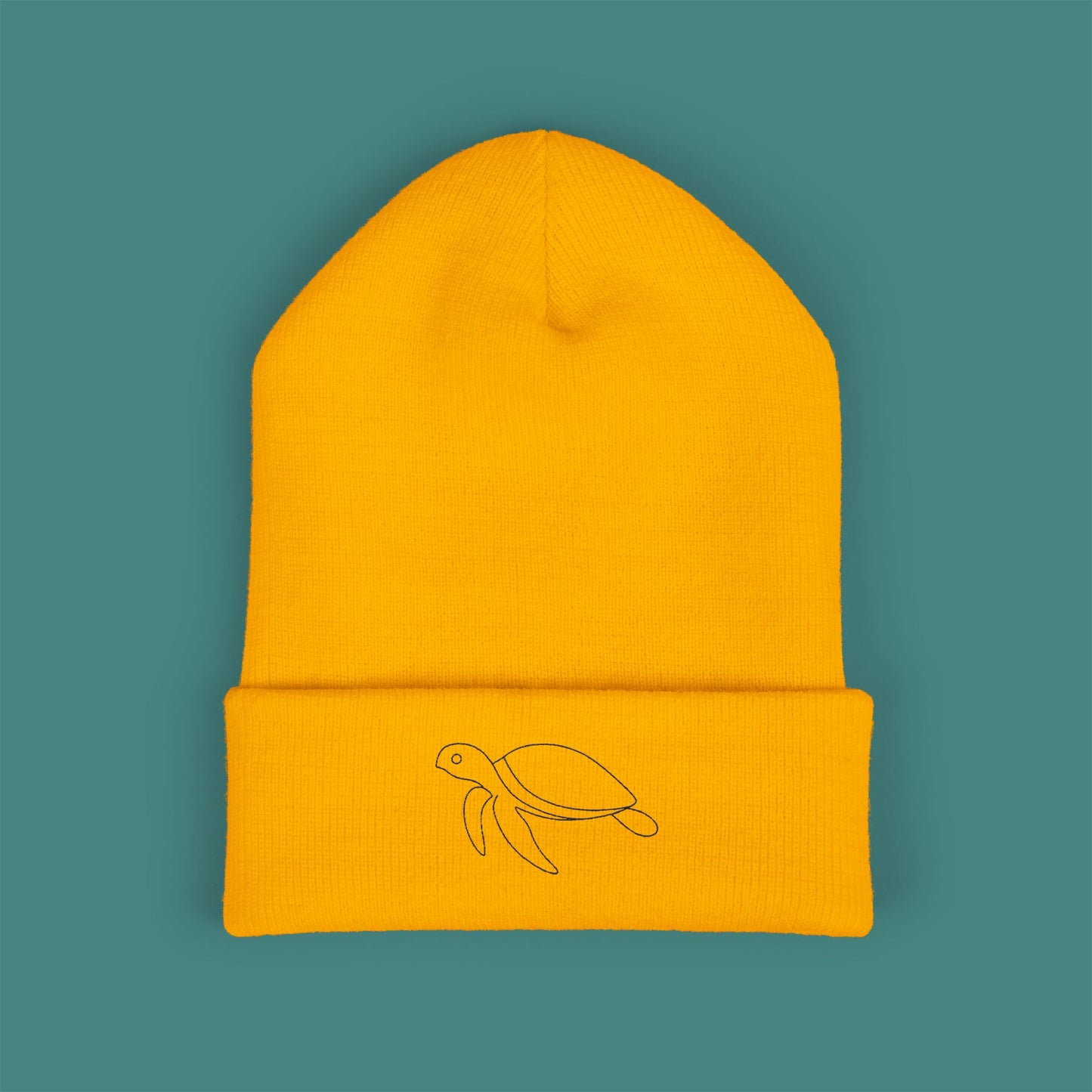 Minimalist Line Art Turtle Embroidered Beanie