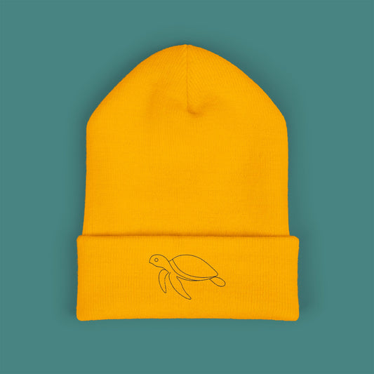Minimalist Line Art Turtle Embroidered Beanie