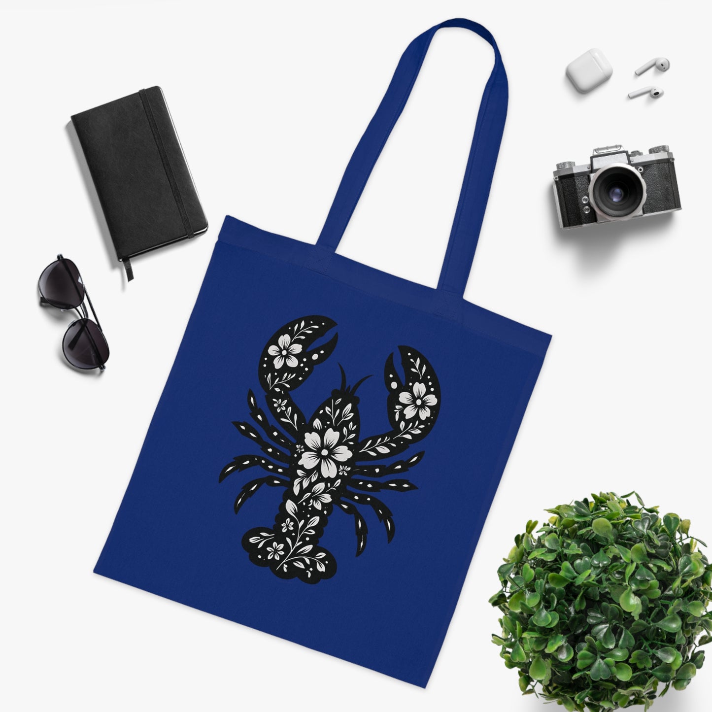 Floral Lobster Silhouette Tote Bag