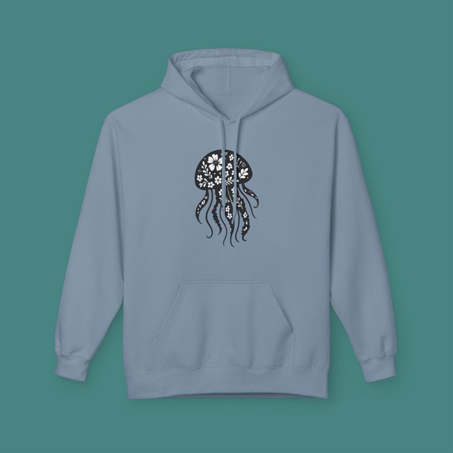 Floral Jellyfish Silhouette Fleece Unisex Hoodie
