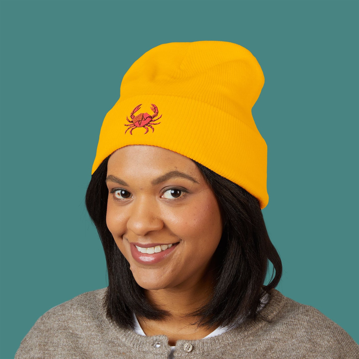 Geometric Polygon Crab Embroidered Beanie