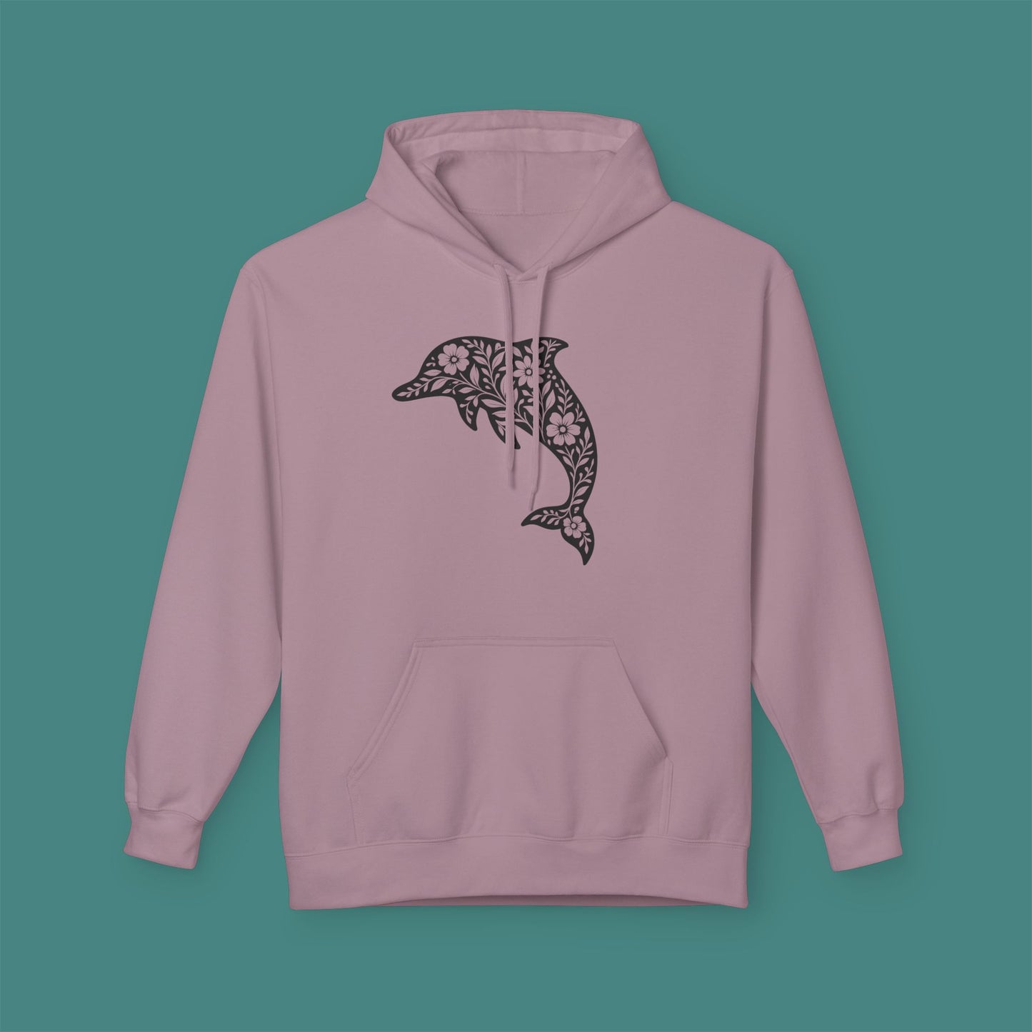 Floral Dolphin Silhouette Fleece Unisex Hoodie