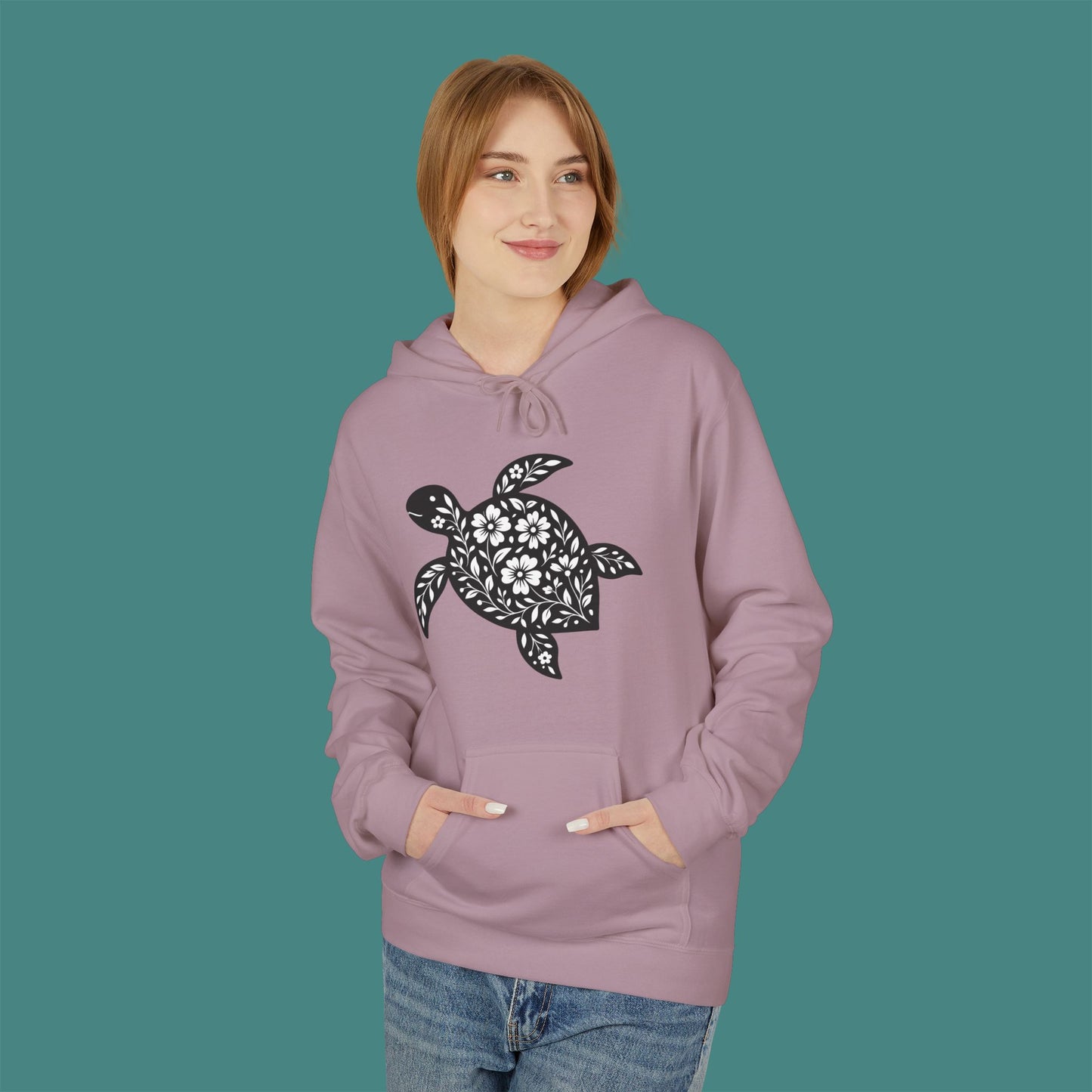 Floral Turtle Silhouette Fleece Unisex Hoodie