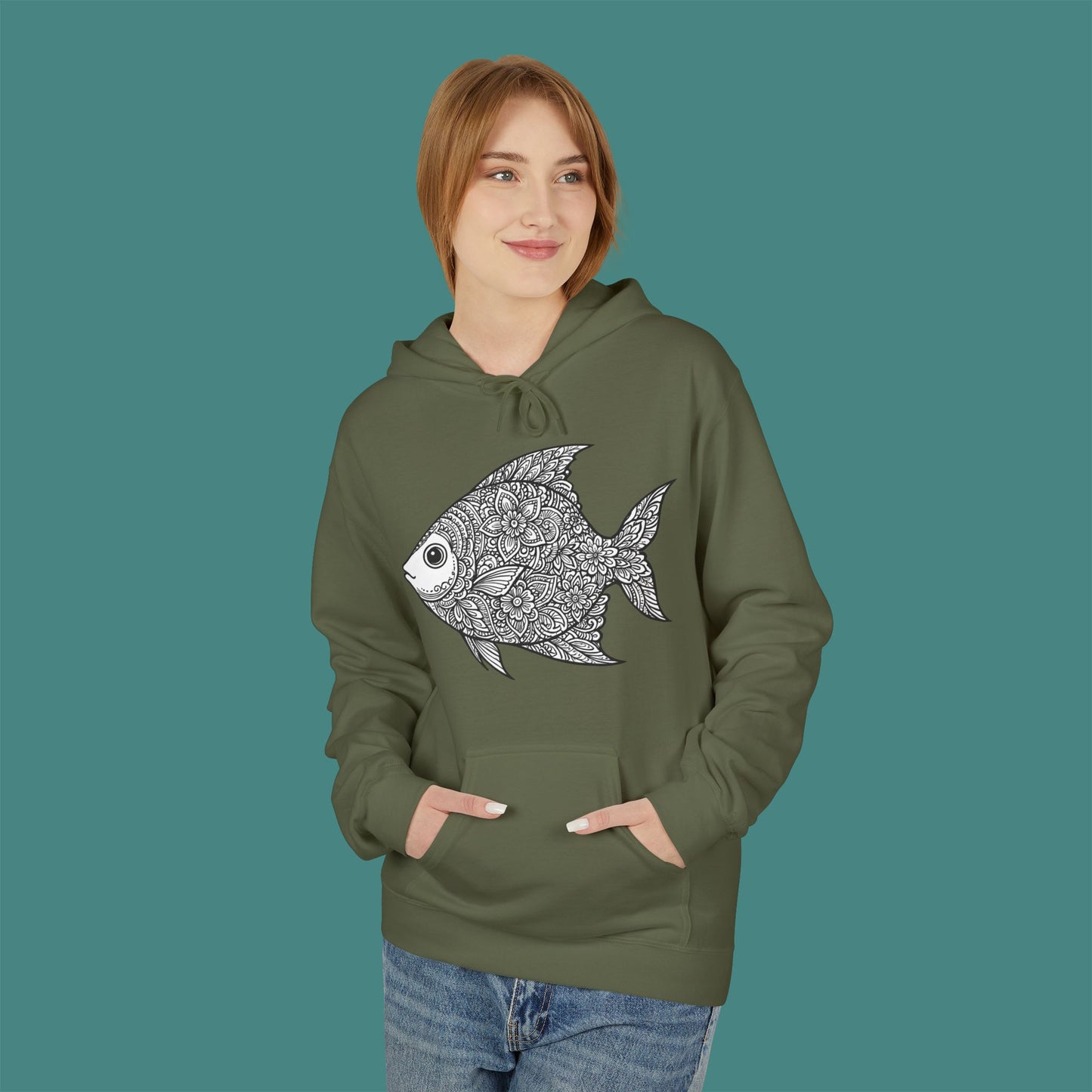 Intricate Mandala Fish Fleece Unisex Hoodie