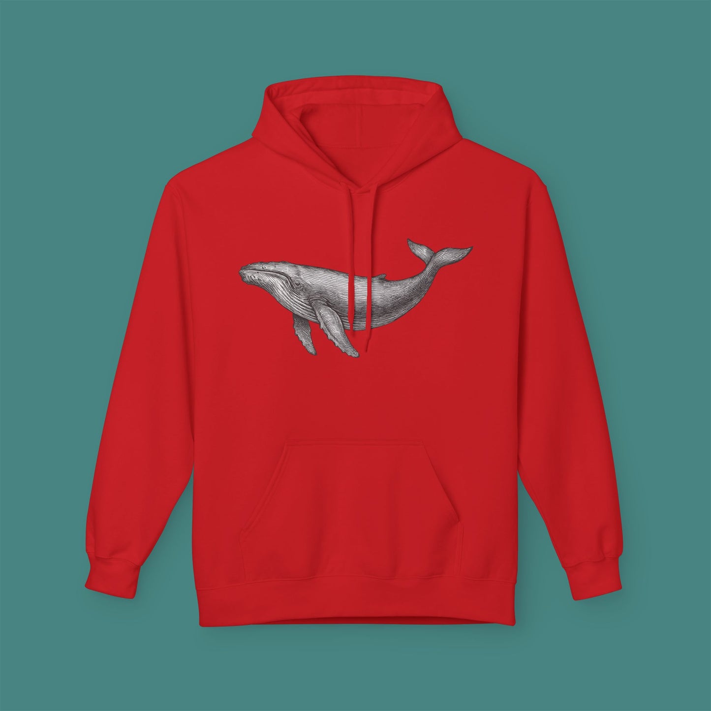 Vintage Etching Whale Fleece Unisex Hoodie