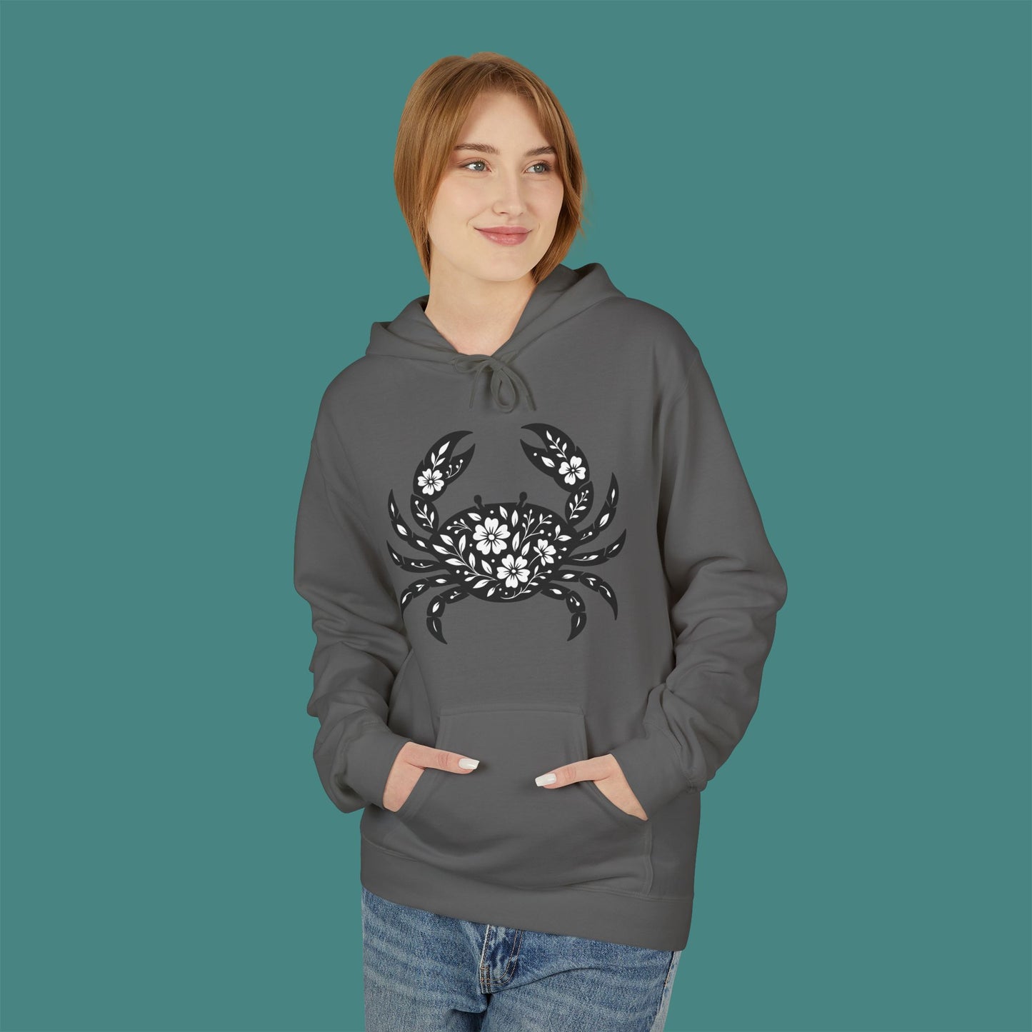 Floral Crab Silhouette Fleece Unisex Hoodie