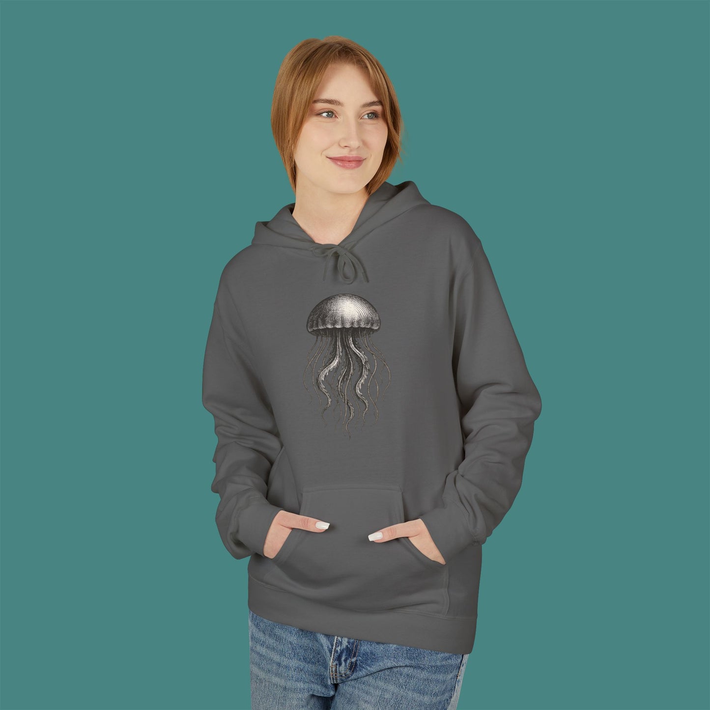 Vintage Etching Jellyfish Fleece Unisex Hoodie