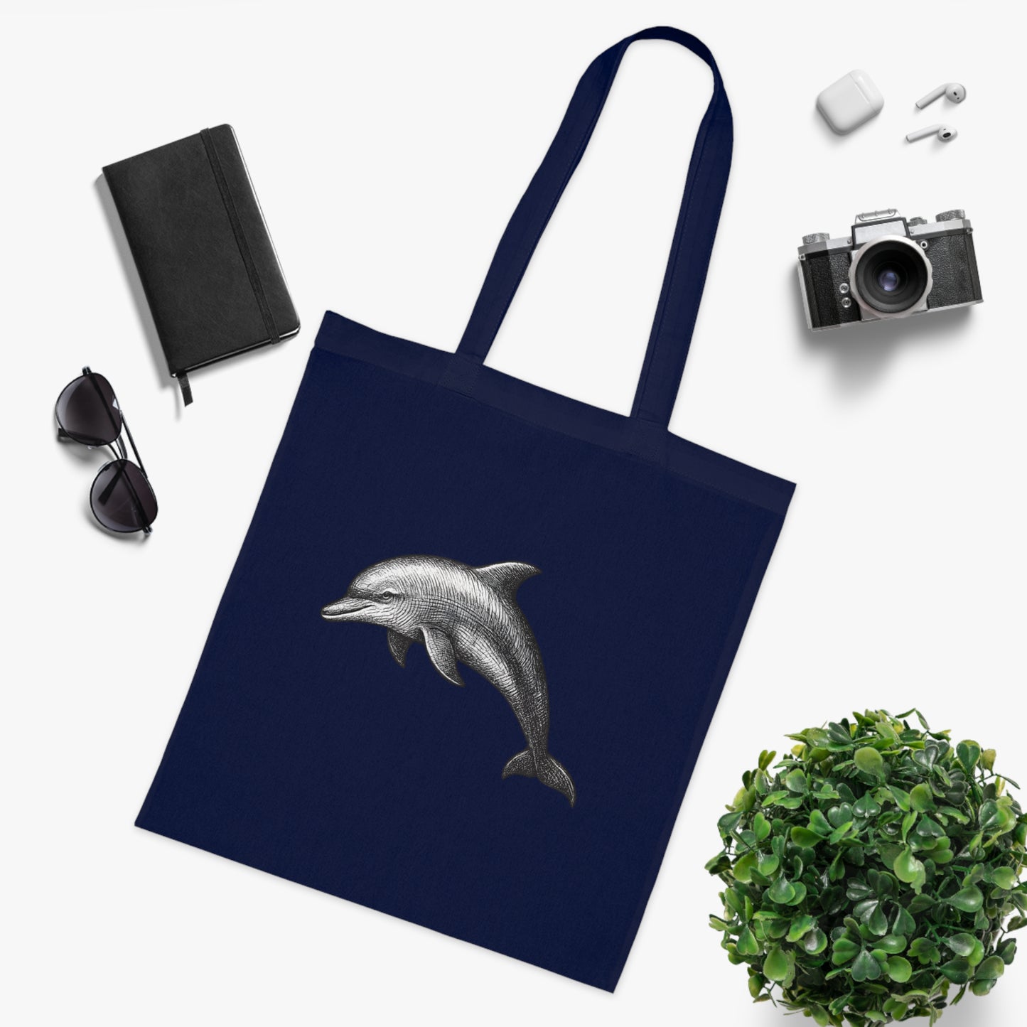 Vintage Etching Dolphin Tote Bag