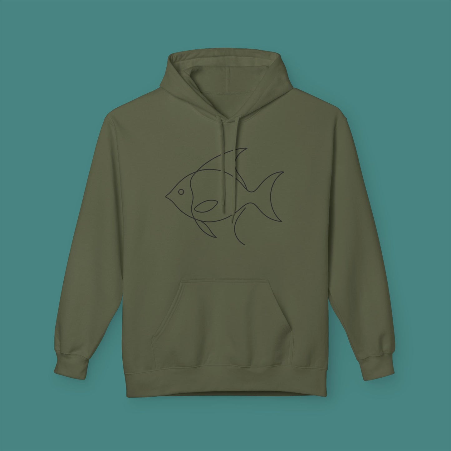 Minimalist Line Art Fish Fleece Unisex Hoodie