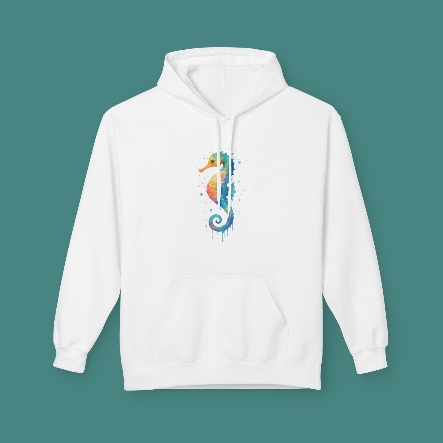 Watercolor Splash Seahorse Fleece Unisex Hoodie