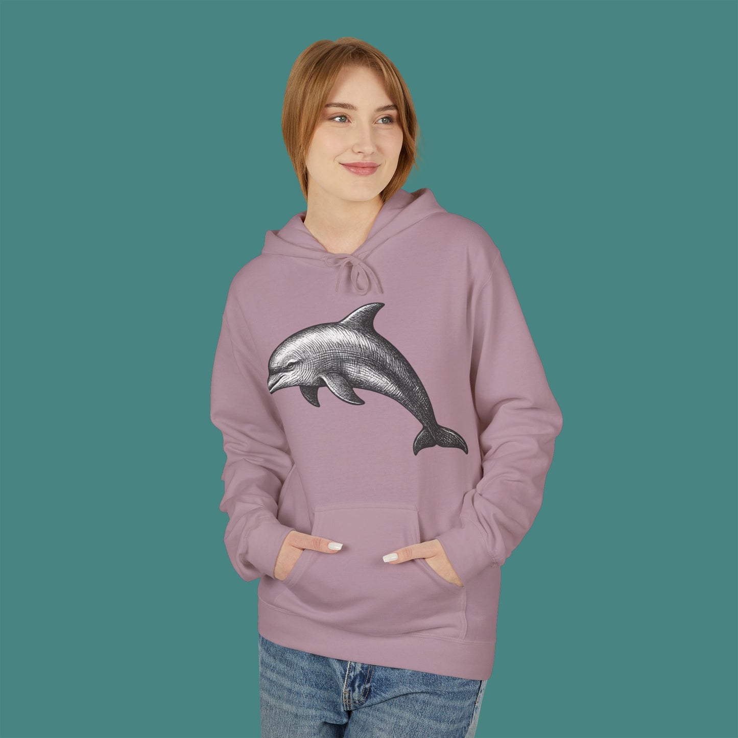 Vintage Etching Dolphin Fleece Unisex Hoodie