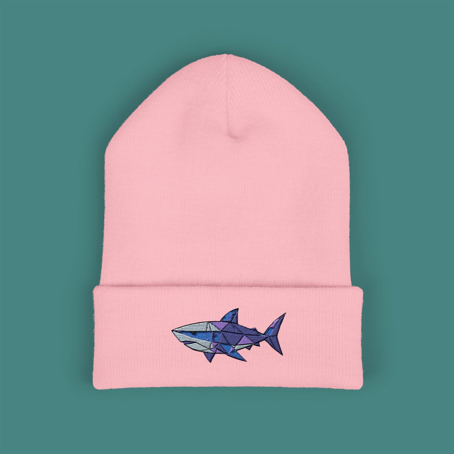 Geometric Polygon Shark Embroidered Beanie