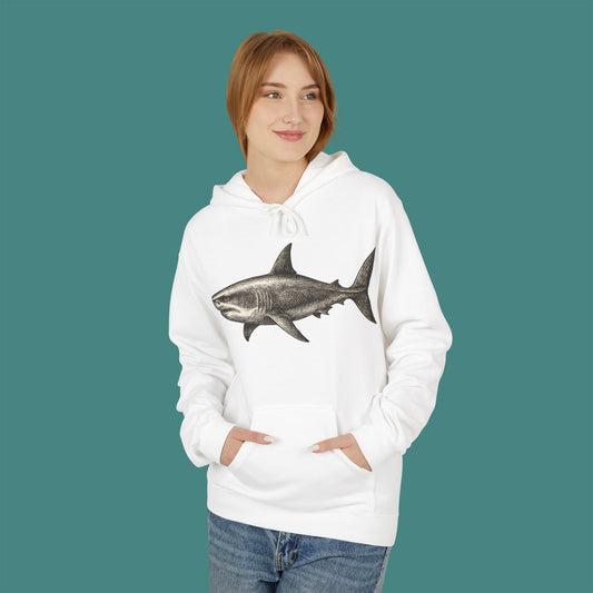 Vintage Etching Shark Fleece Unisex Hoodie
