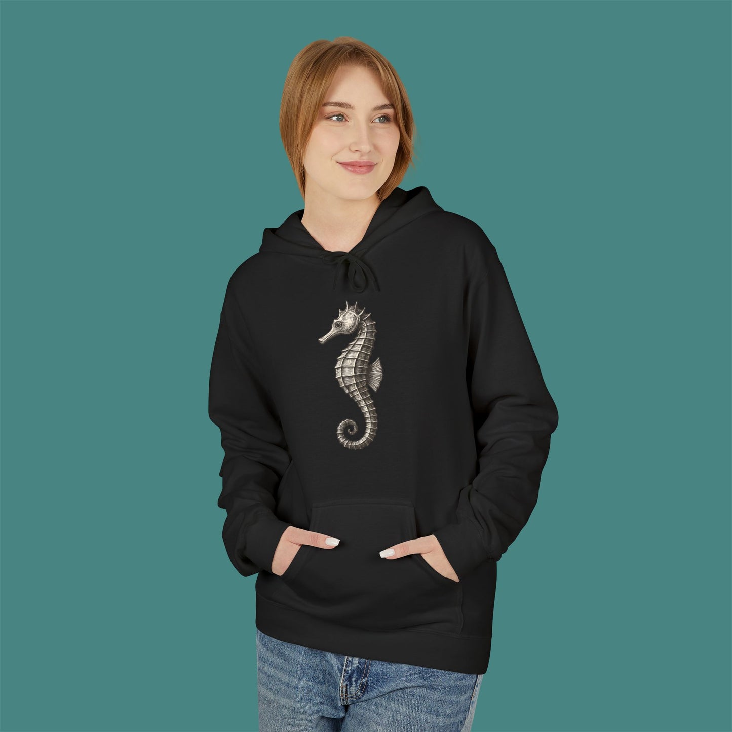 Vintage Etching Seahorse Fleece Unisex Hoodie