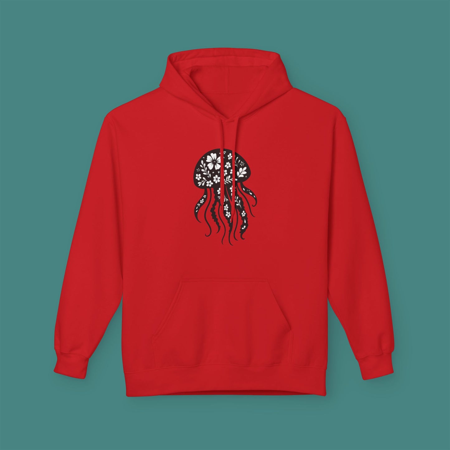 Floral Jellyfish Silhouette Fleece Unisex Hoodie